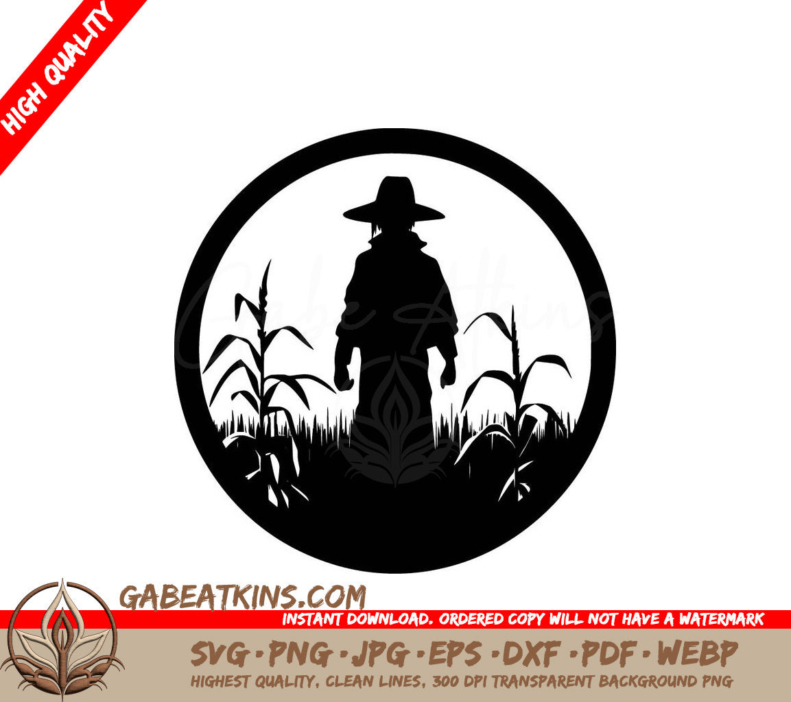 A Silhouette Of A Man In A Hat Standing In A Field Of Corn
