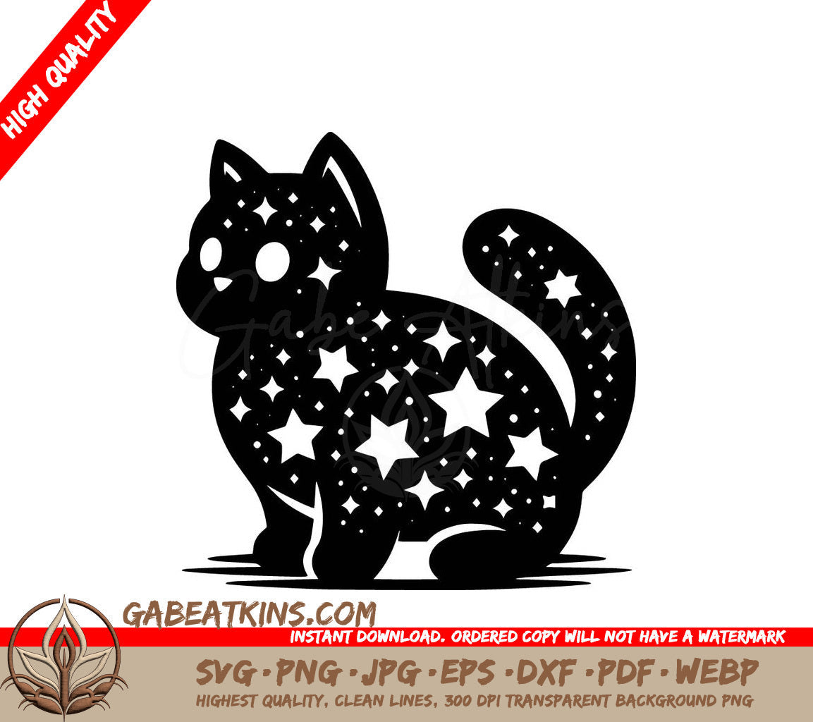 A Cat With Stars On It SVG - Cosmic Cat Glow SVG