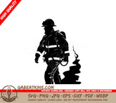 A Fireman Carrying A Hose SVG - Courageous Firefighter SVG