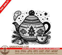 A Teapot With A Christmas Tree On It SVG - Cozy Teatime Cheer SVG
