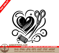 A Heart Scissors And A Spool Of Thread SVG - Crafty Heart SVG