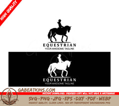 A Woman Is Riding A Horse On A Black And White Background . SVG - Creative equestrian silhouette logo template SVG