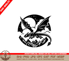 Crescent Winged Dragon SVG - Digital Product in Multiple Formats