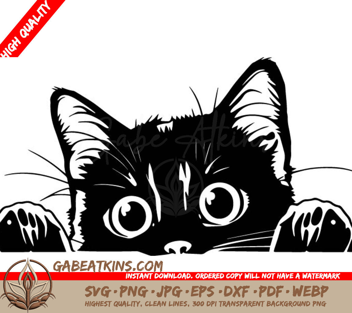 A Cat Peeking Over A Wall . SVG - Curious Cat Peeking SVG