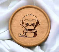 Cute Cartoon Monkey Holding Milk Bowl SVG - Drawing SVG