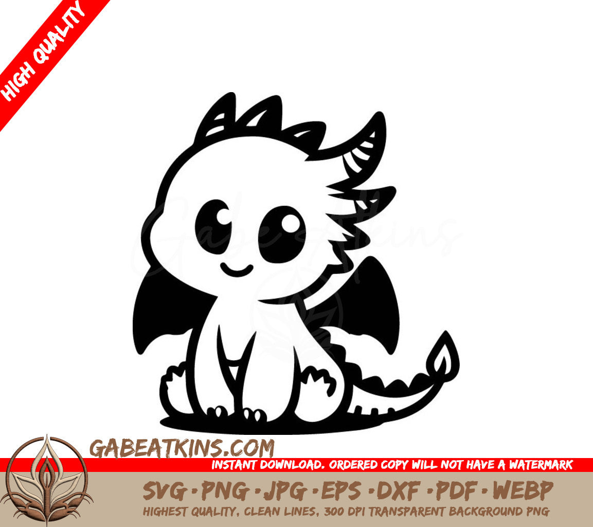 Cute Baby Dragon with Horns - SVG Drawing SVG