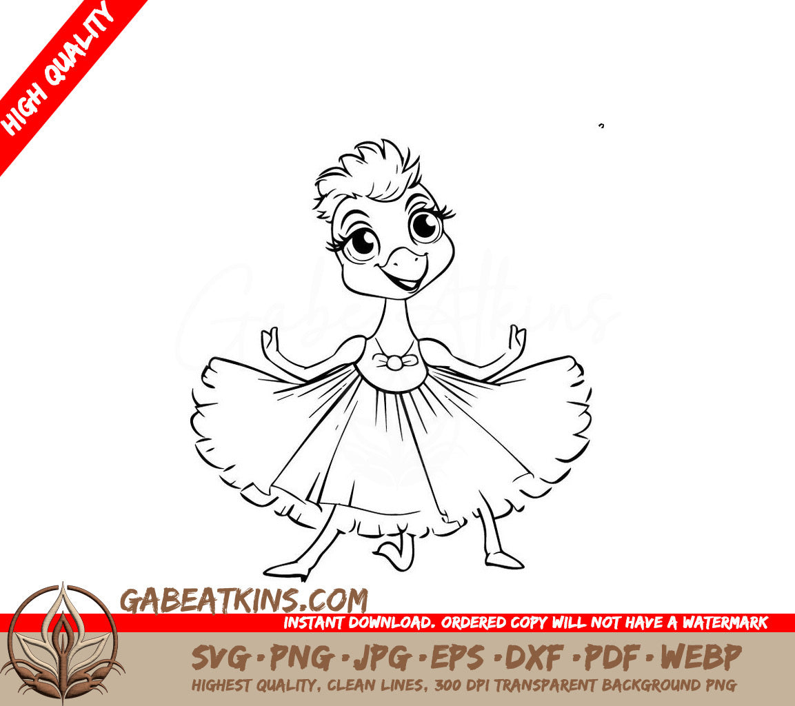 Cute Ostrich Ballerina SVG - Cartoon Dress Illustration SVG