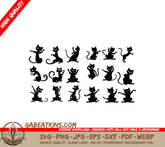 Cute Black Cat Silhouettes SVG Set - Playful Poses on White Background SVG