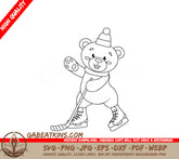 Cute Teddy Bear Hockey Player SVG -  Winter Line Art SVG
