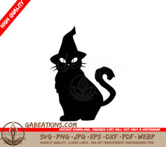 Black Cat Witch Hat Silhouette SVG - Cute Halloween Design SVG