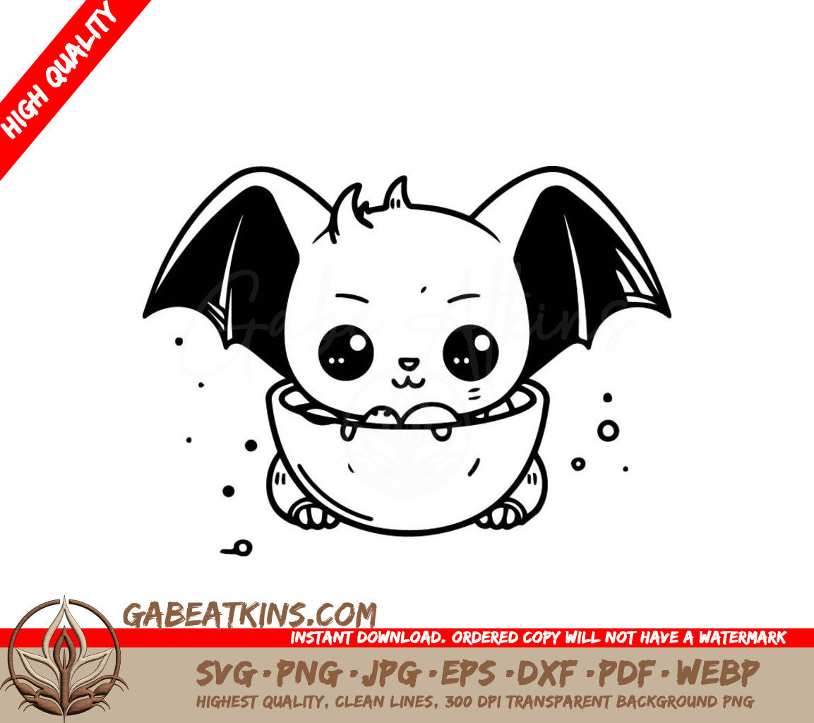 Cute Baby Bat Holding Bowl SVG -  Cartoon Illustration SVG
