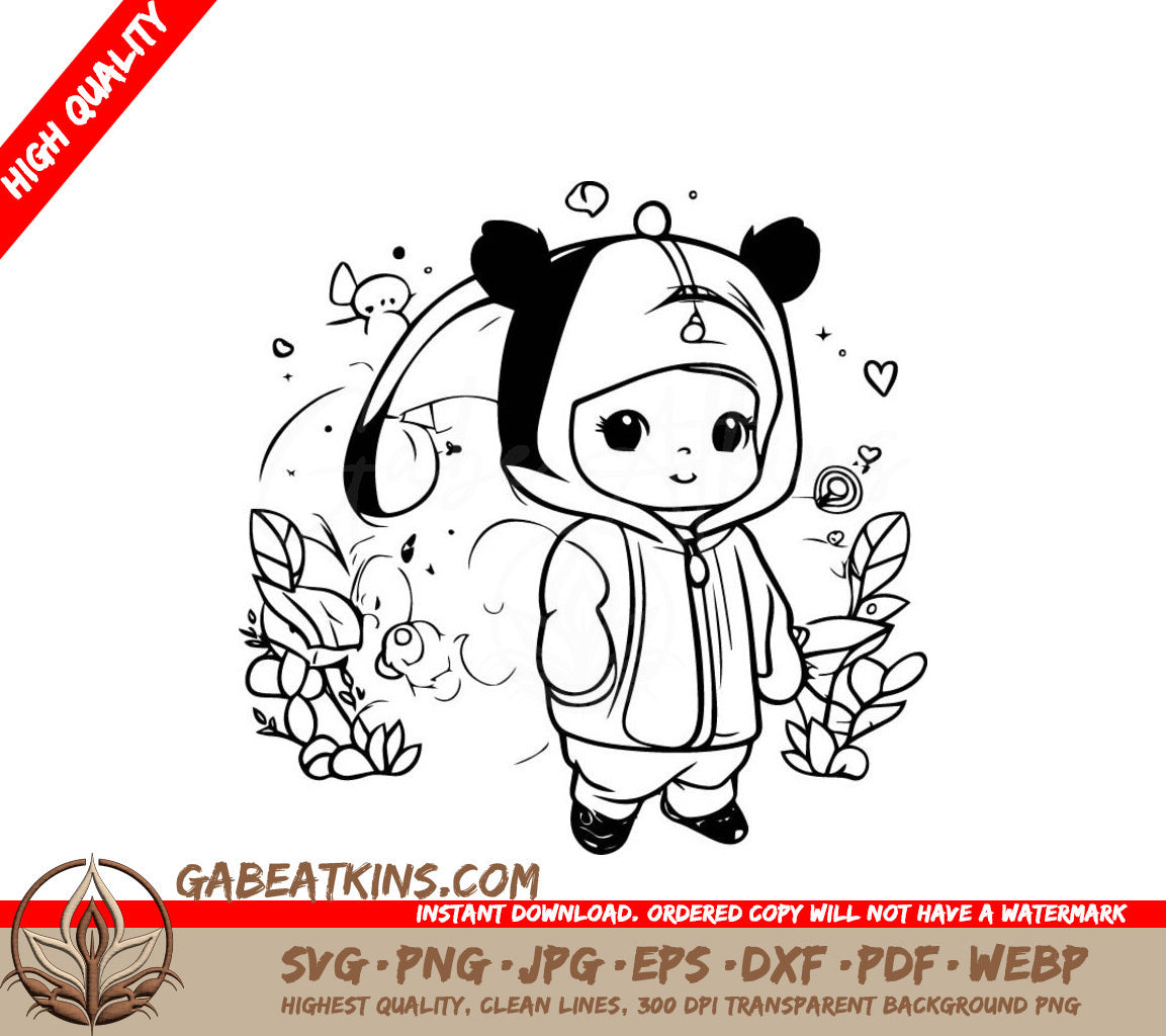 Cute Baby Panda & Astronaut Coloring Page SVG SVG