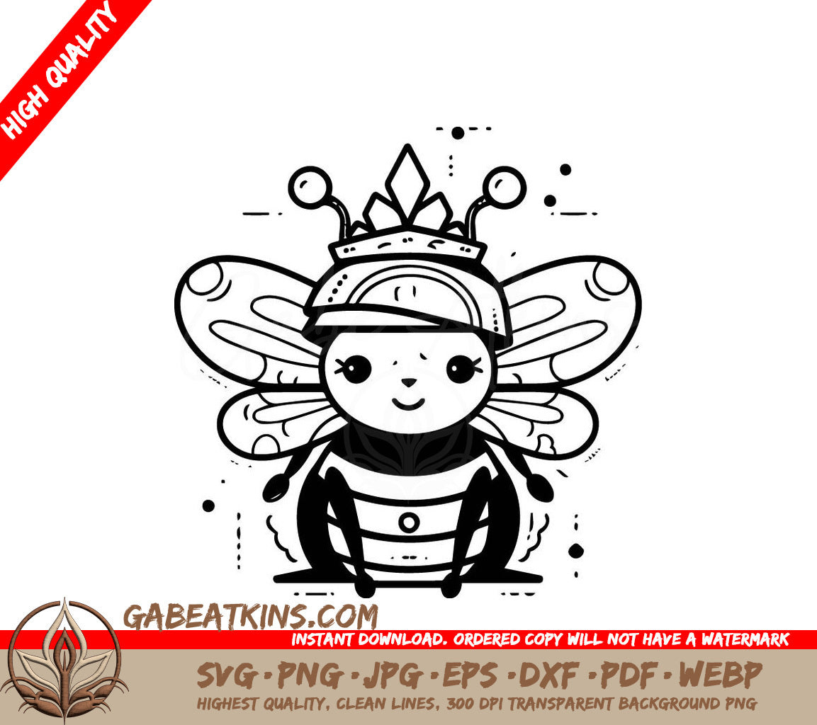 Cute Crowned Bee SVG -  Cartoon Vector Illustration SVG