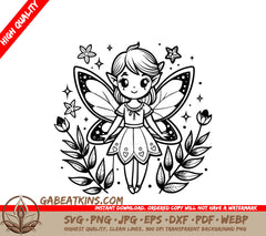 Fairy with Floral Border SVG - Cute Cartoon Illustration SVG