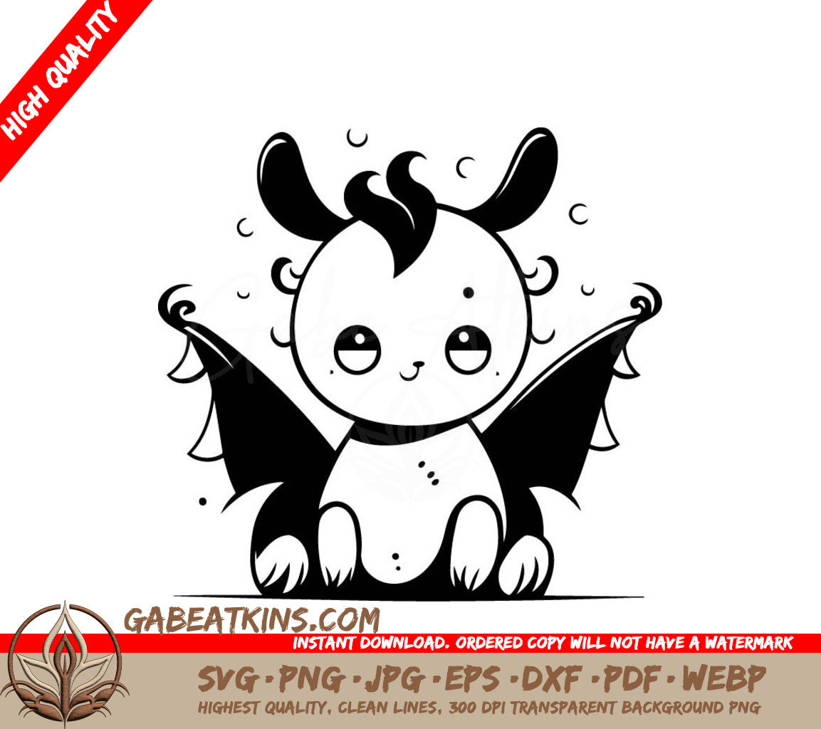 Cute Monster with Horns & Wings SVG Illustration SVG