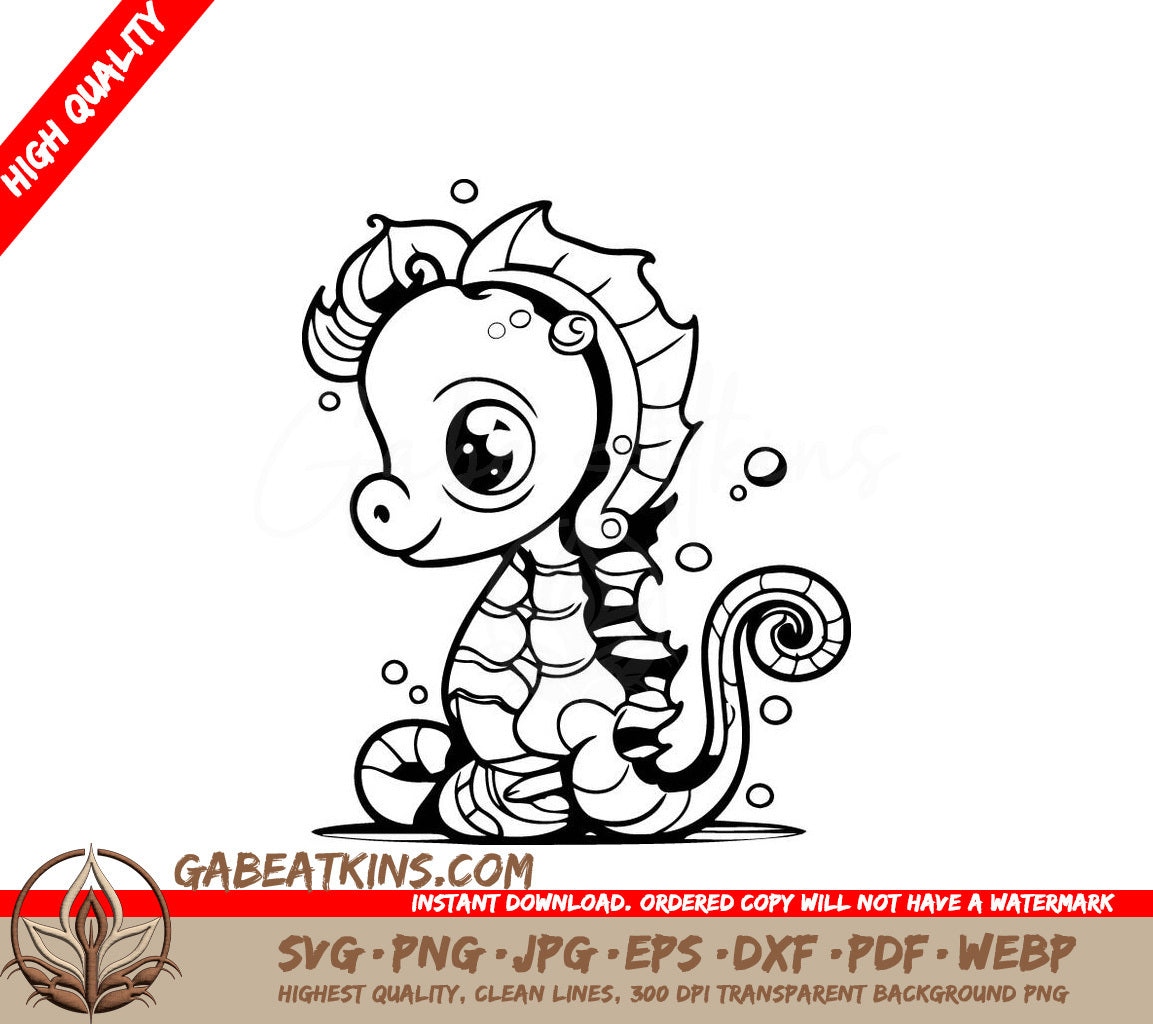 Cute Seahorse with Bubbles SVG Illustration SVG