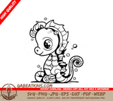 Cute  Seahorse with Bubbles SVG Illustration SVG