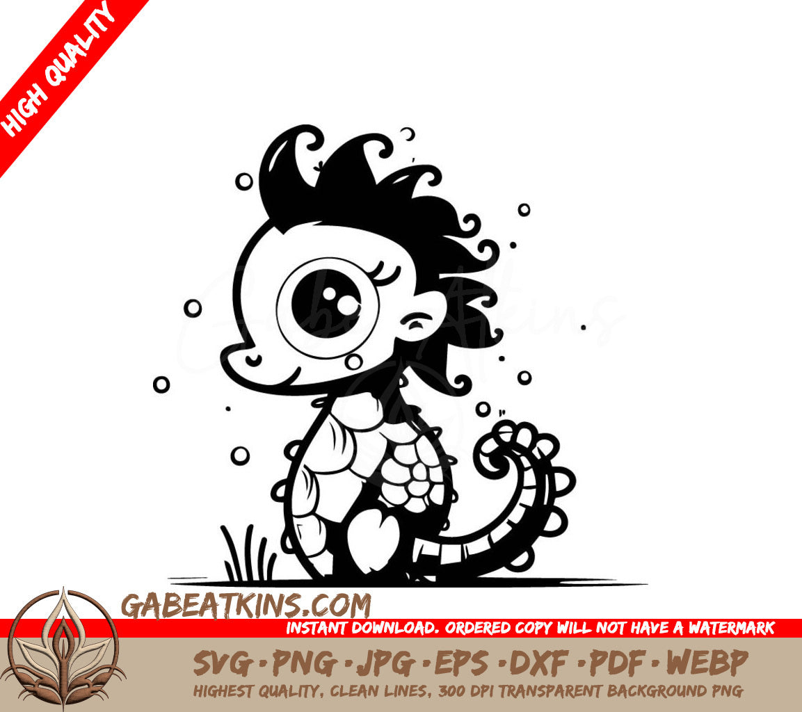 Cute Seahorse SVG - Big Eyes Cartoon Sea Monster Vector Illustration SVG