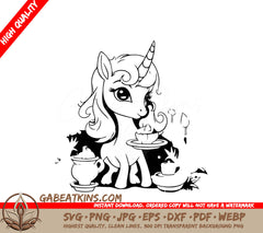 Cute Unicorn Tea Party SVG - Cartoon Garden Illustration SVG
