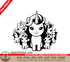 Cute Unicorn Family SVG - Cartoon Illustration SVG