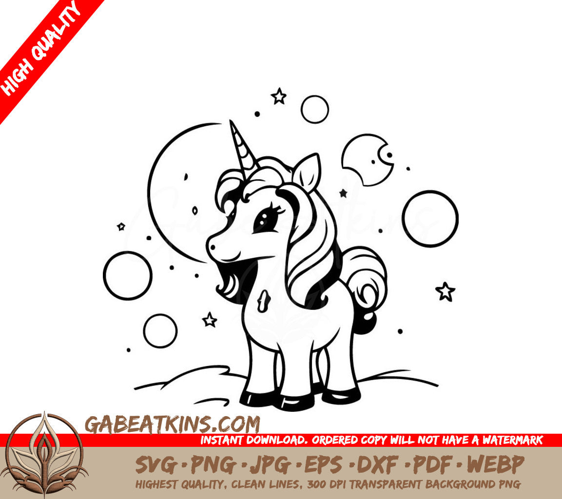 Cute Unicorn SVG with Stars & Moon - Magic Wand Cartoon Vector Illustration SVG