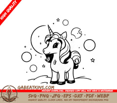 Cute Unicorn SVG with Stars & Moon - Magic Wand Cartoon Vector Illustration SVG