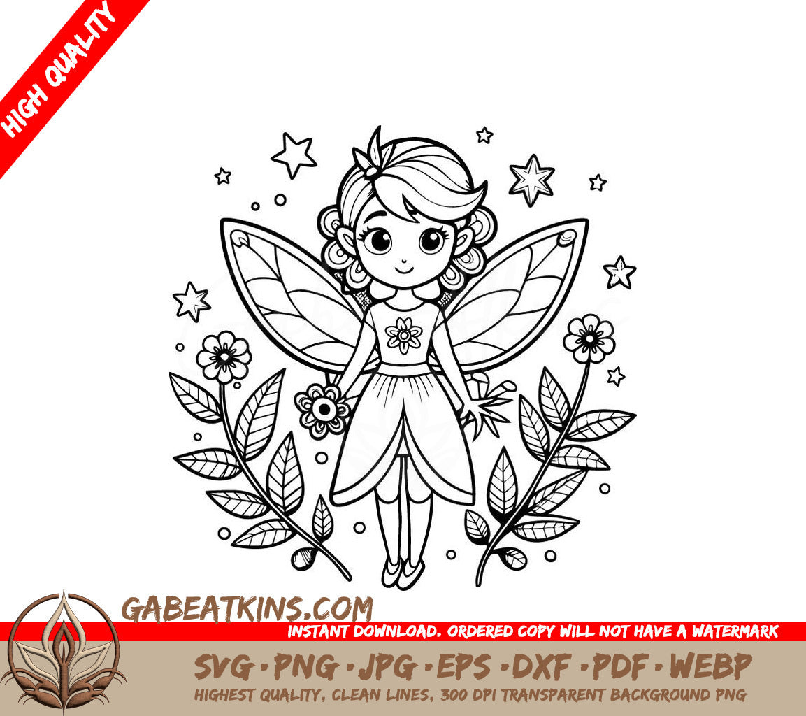 Fairy with Flower SVG - Cute Winged Crown & Stars SVG