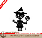 Cute Witch Holding Lollipop SVG -  Halloween Illustration SVG