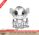 Cute Kawaii Baby Dragon Coloring Page SVG - Line Art SVG
