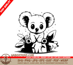Cute Cartoon Koala Bear SVG - Rock Sitting Illustration SVG