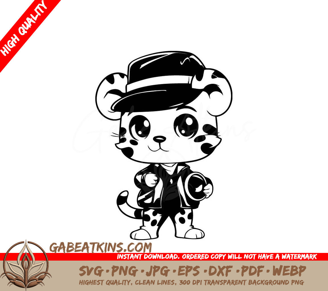 Cute Leopard in Hat & Leather Jacket - SVG Illustration SVG