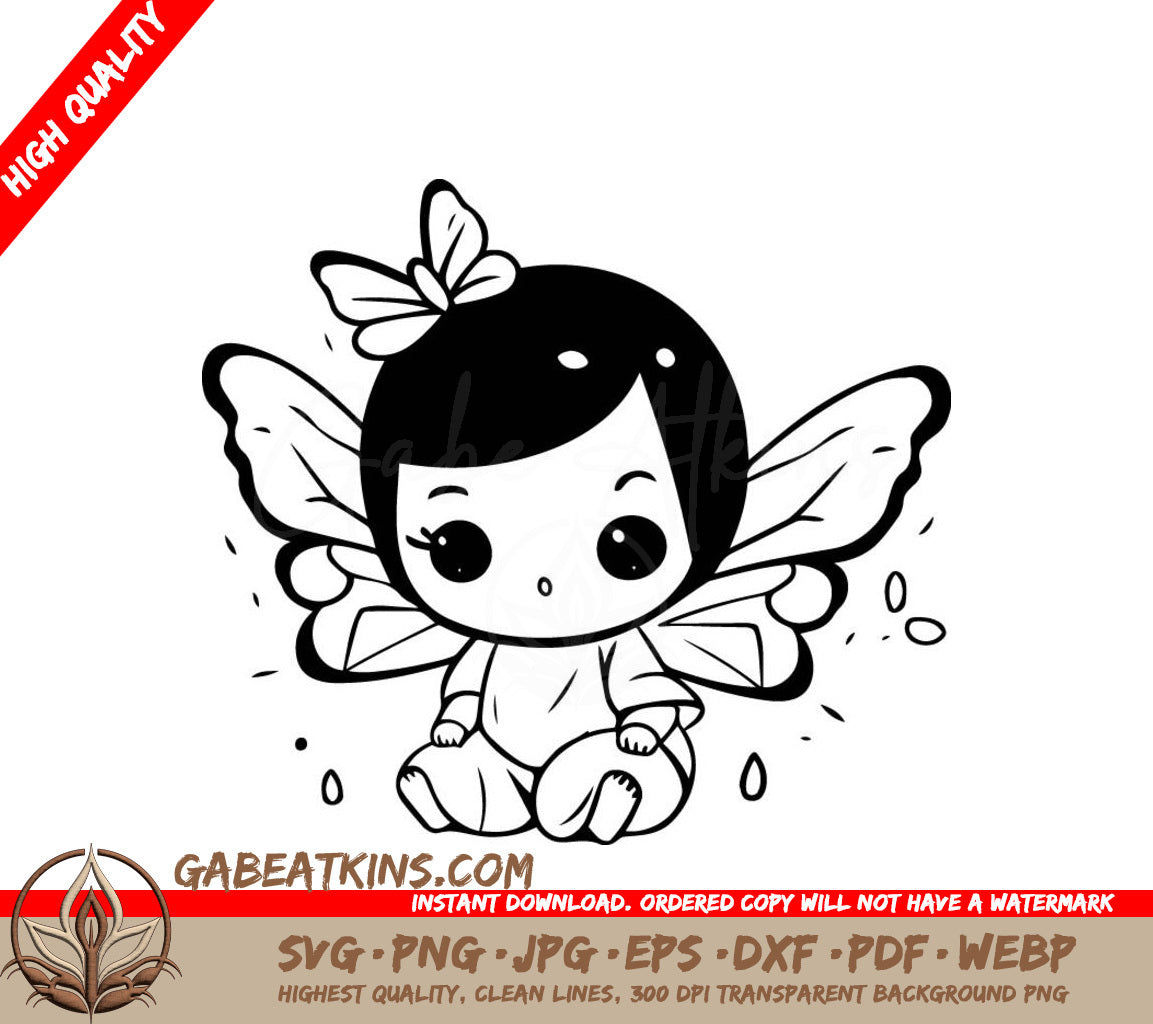 Cute Baby Fairy with Butterfly Wings SVG - Drawing SVG
