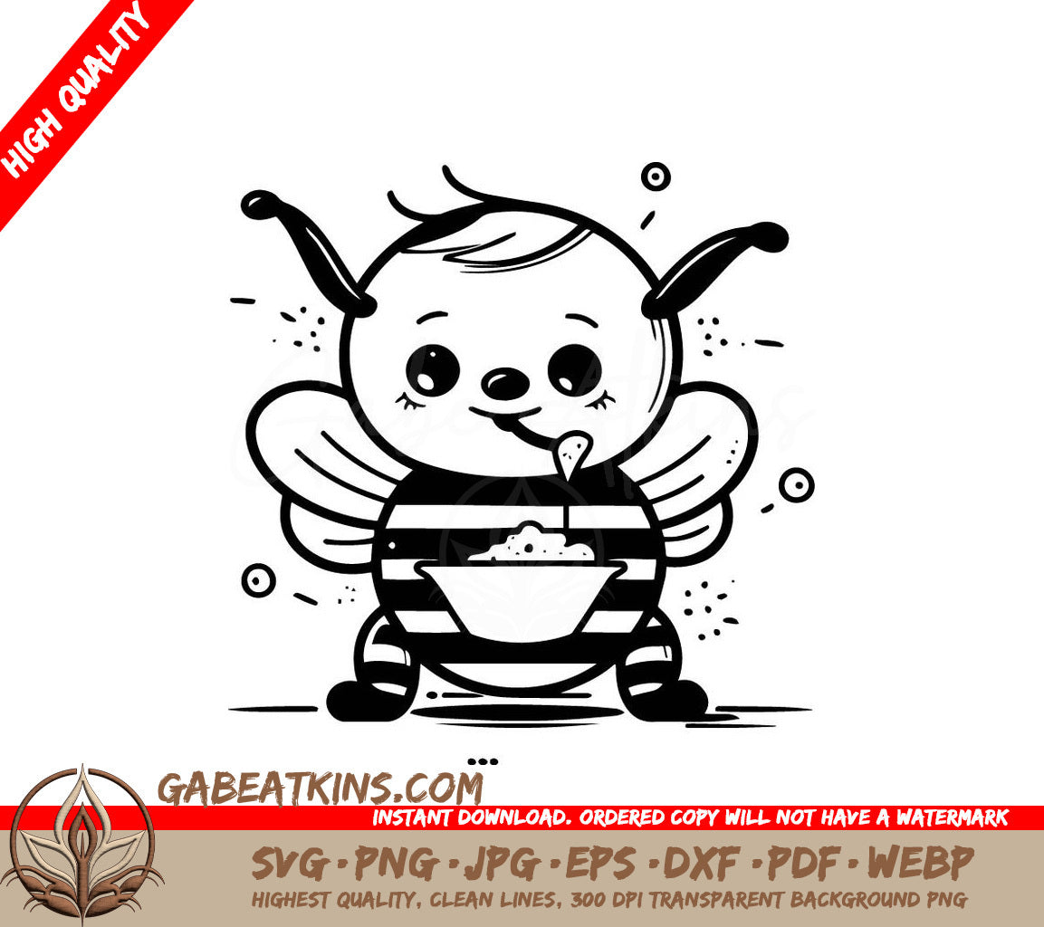 Cute Bee with Cereal Bowl SVG - Drawing SVG