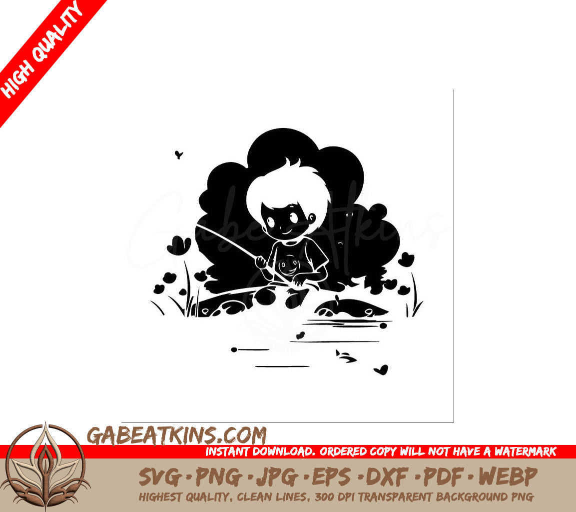 Cute Boy Fishing SVG - Cartoon Illustration SVG