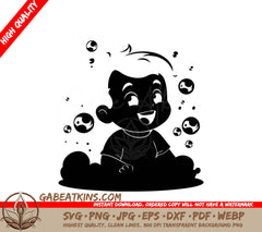 Cute Boy Playing with Bubbles - SVG Illustration SVG
