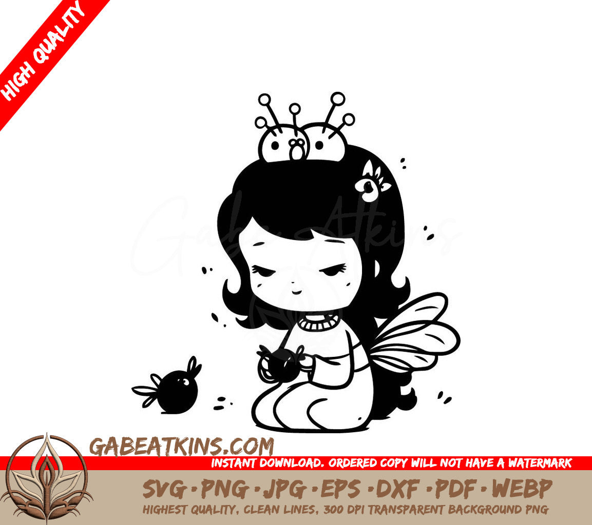 Cute Fairy with Crown SVG - Drawing SVG