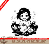 Cute Girl with Fish SVG - Aquarium Illustration SVG