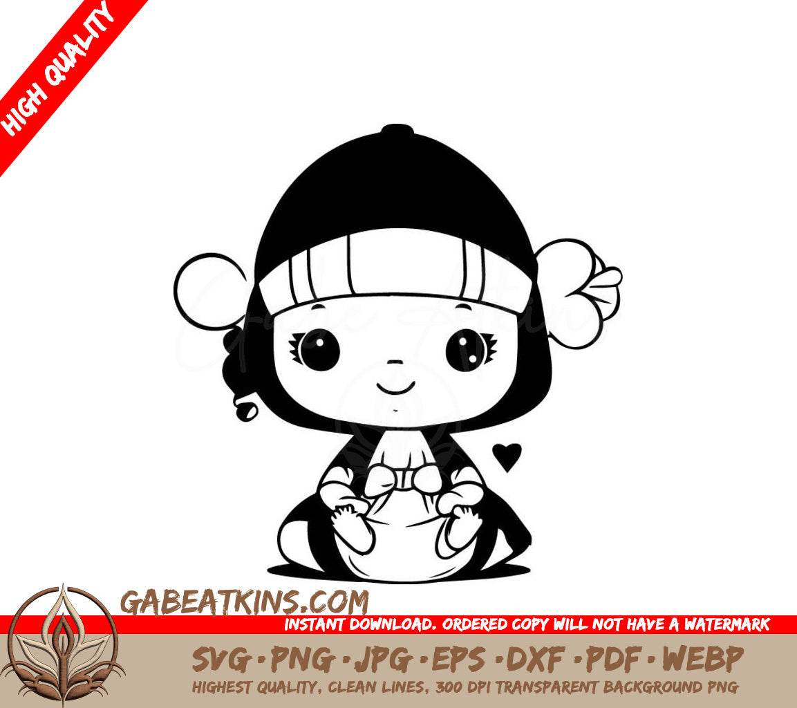 Cute Baby Girl Holding Diaper SVG - Drawing Illustration SVG