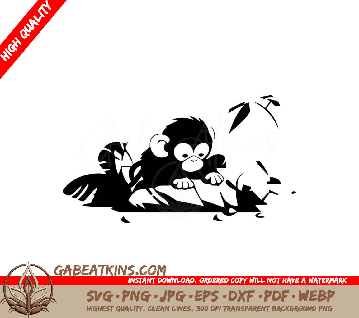 Cute Monkey Sitting on Rock Jungle SVG Illustration SVG