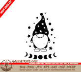 Cute Scandinavian Gnome Coloring Page SVG with Stars & Moons SVG