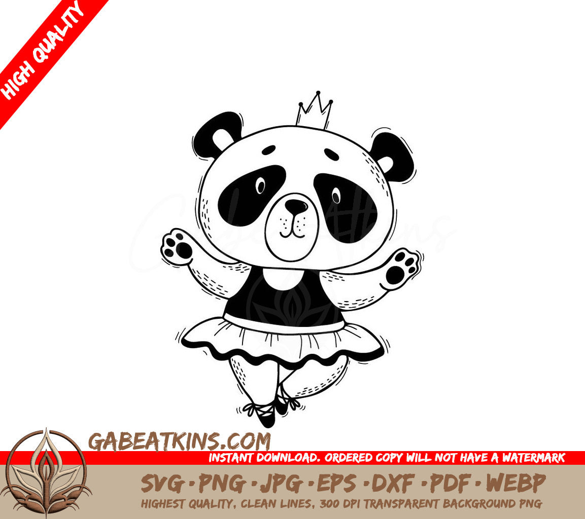 Cute Ballerina Panda SVG - Crowned Character SVG