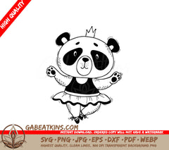 Cute Ballerina Panda SVG - Crowned Character SVG