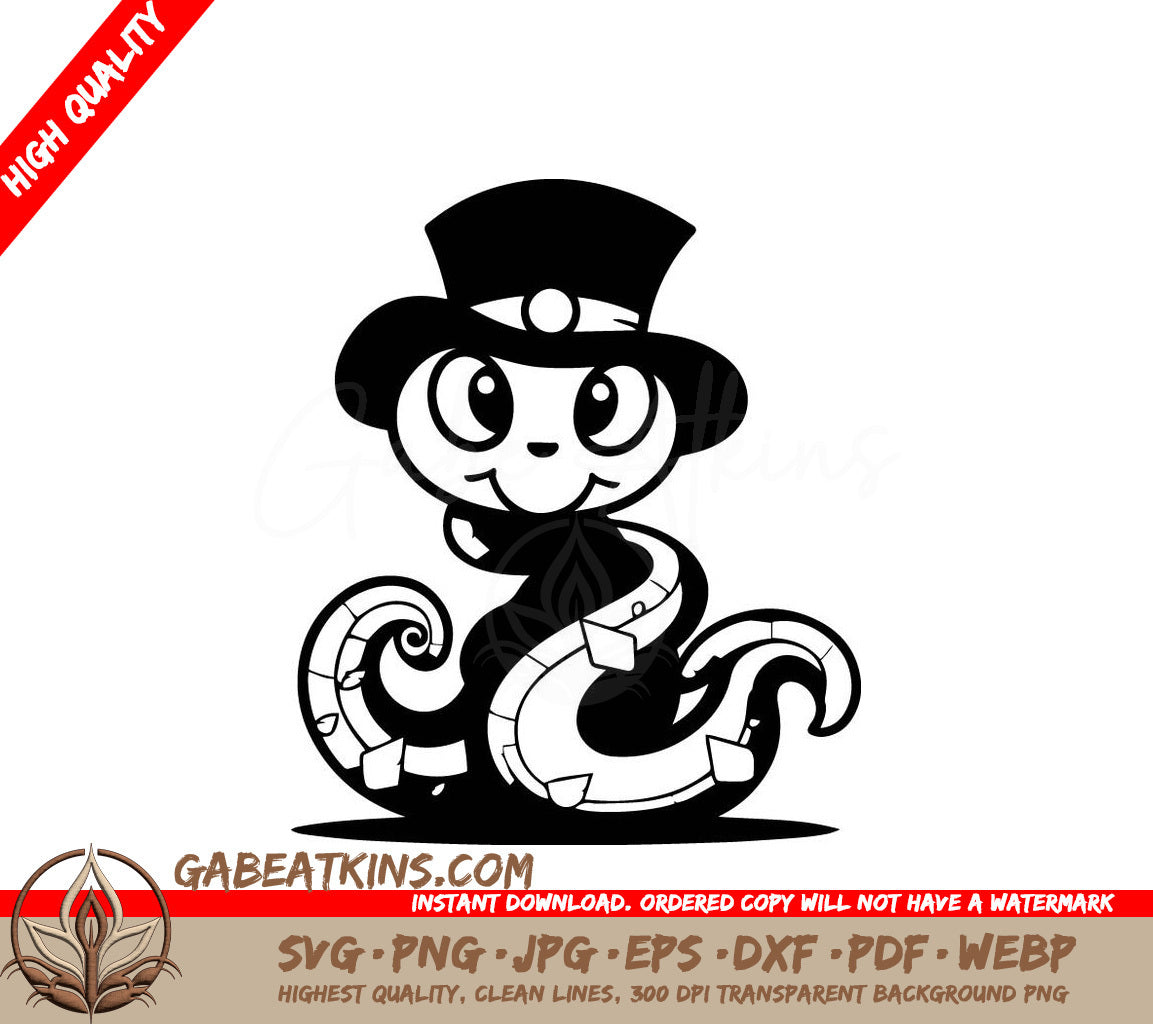 Cute Octopus in Top Hat & Snake SVG -  Illustration SVG