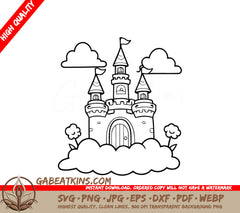 Castle in the Clouds Coloring Page SVG for Kids SVG