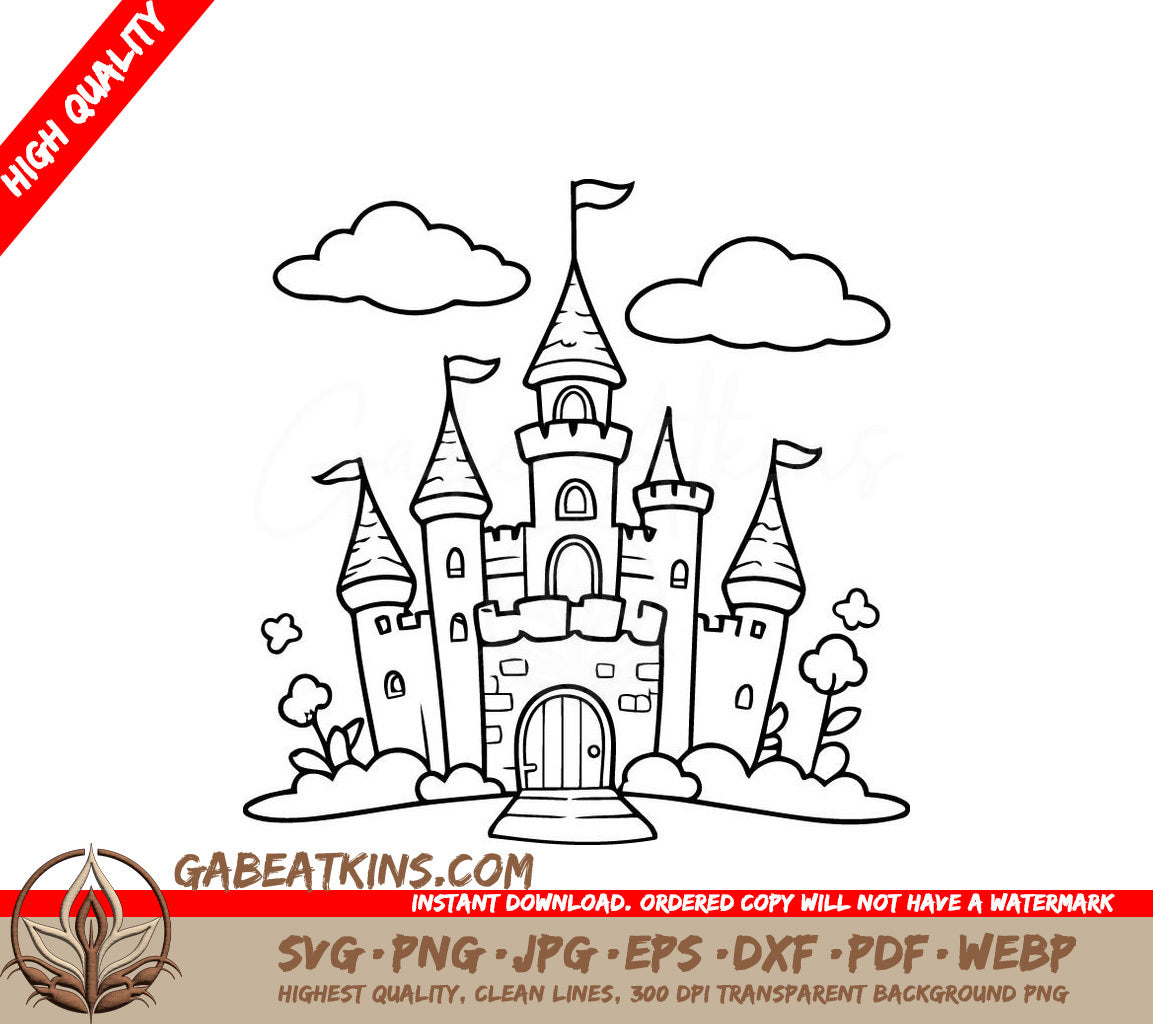 Castle Coloring Page SVG - Cute Vector Illustration for Kids SVG