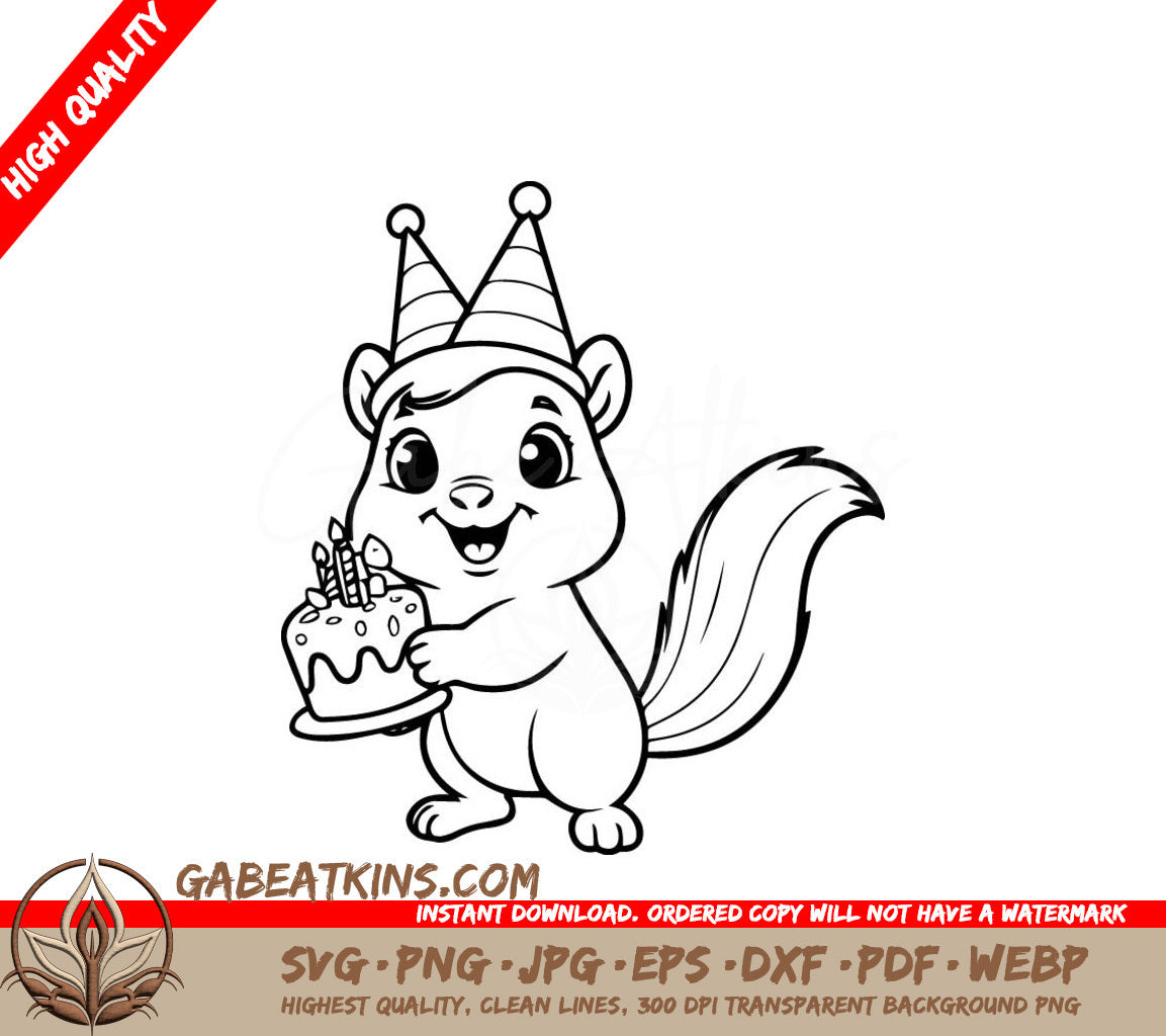 Cute Squirrel Birthday Party Hat SVG Coloring Page SVG