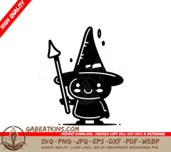 Cute Witch with Wand SVG - Cartoon Style Vector Illustration SVG