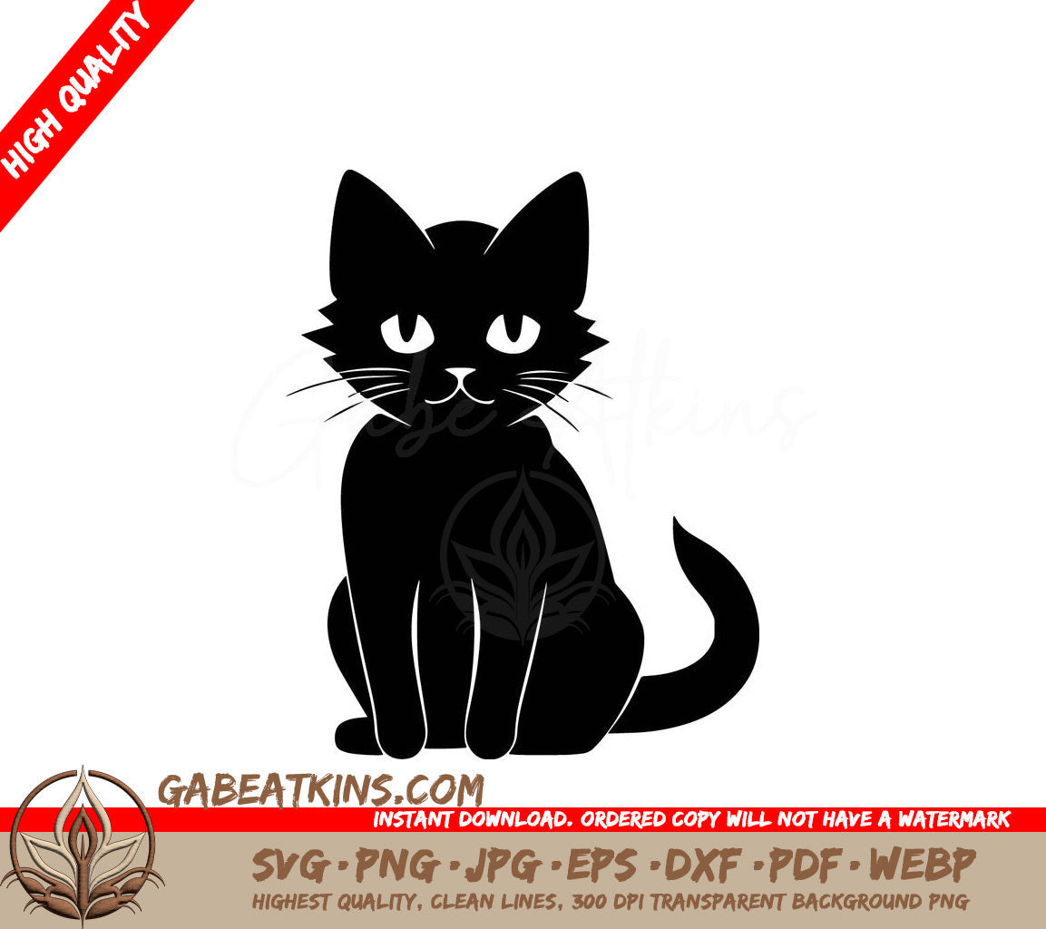 A Black Cat Is Sitting On A White Background SVG - Cute Kitty SVG