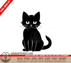 A Black Cat Is Sitting On A White Background SVG - Cute Kitty SVG