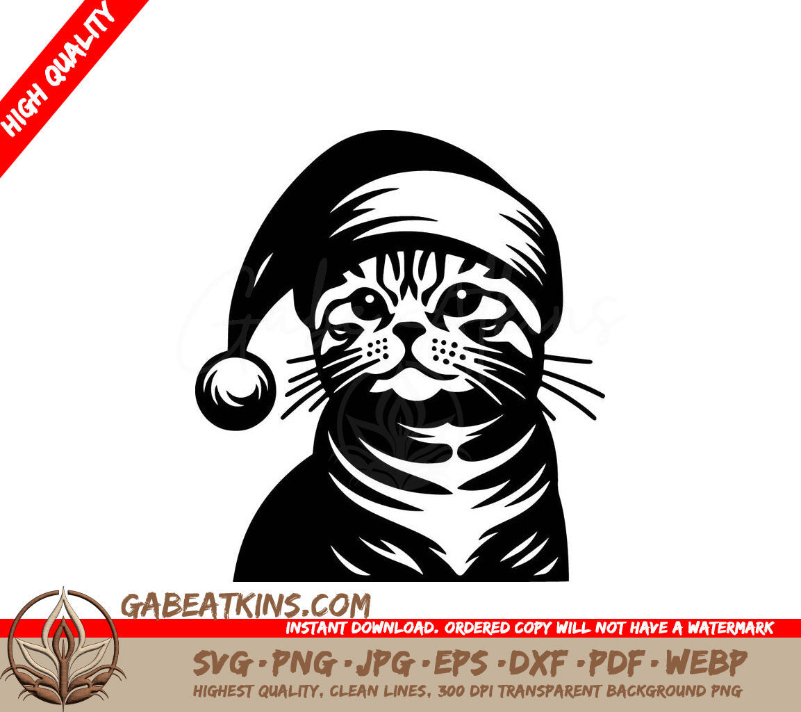 A Cat Wearing A Santa Hat SVG - Cute Santa Hat Cat SVG